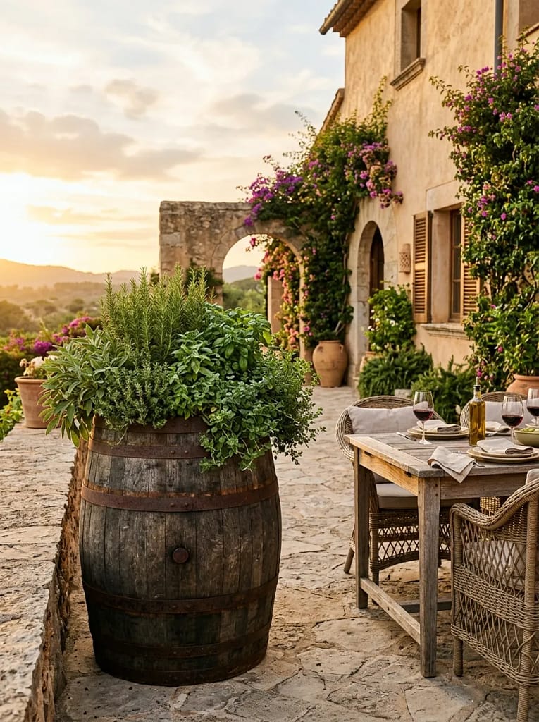 22 Herb Garden Ideas for Fresh Flavor All Year Long 22 Patio Herb Barrel
