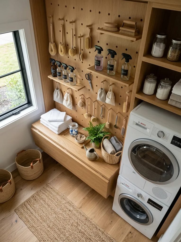 22 Fall Laundry Room Storage Ideas for Tidy Spaces 3 Pegboard Organization Wall