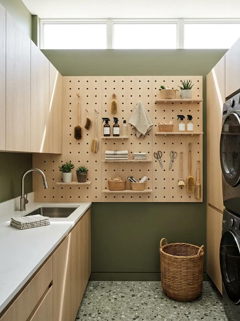 24 Laundry Room Storage Ideas to Maximize Every Inch 5 Pegboard Wall System