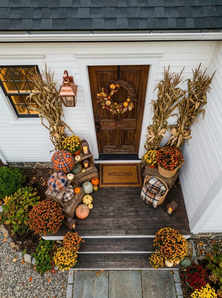 23 Pumpkin Plaid Decor Ideas for Cozy Fall Style 18 Plaid Crate Porch Display