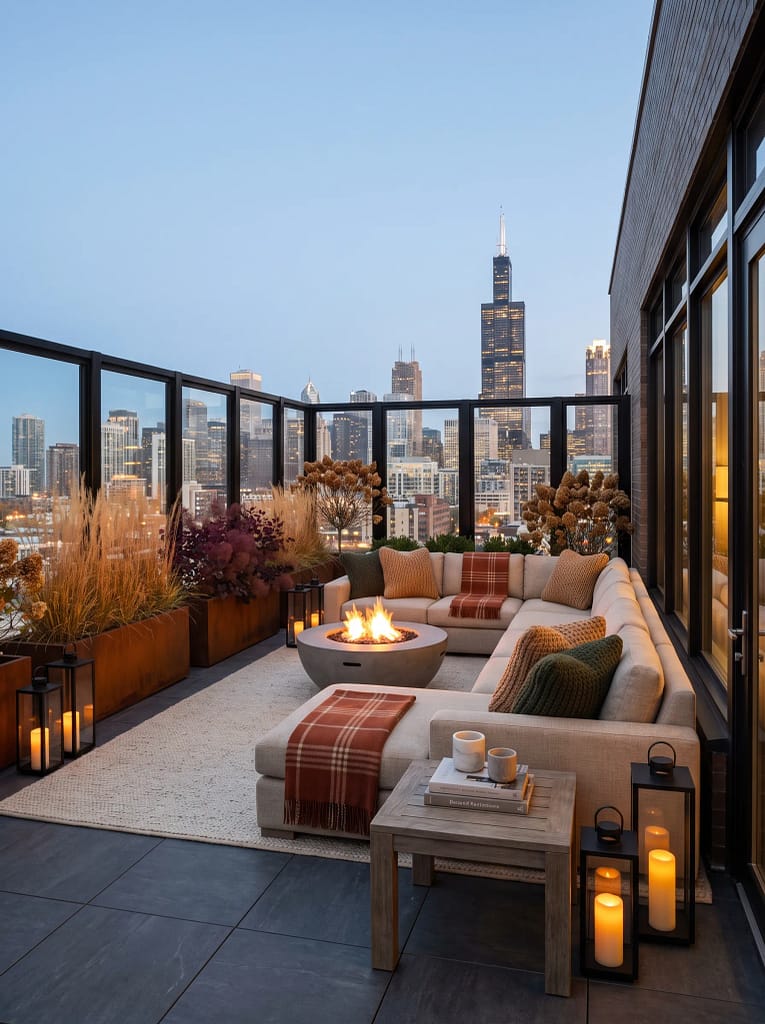 24 Fall Balcony Decor Ideas for Cozy Autumn Vibes 3 Plaid Outdoor Throw Blankets