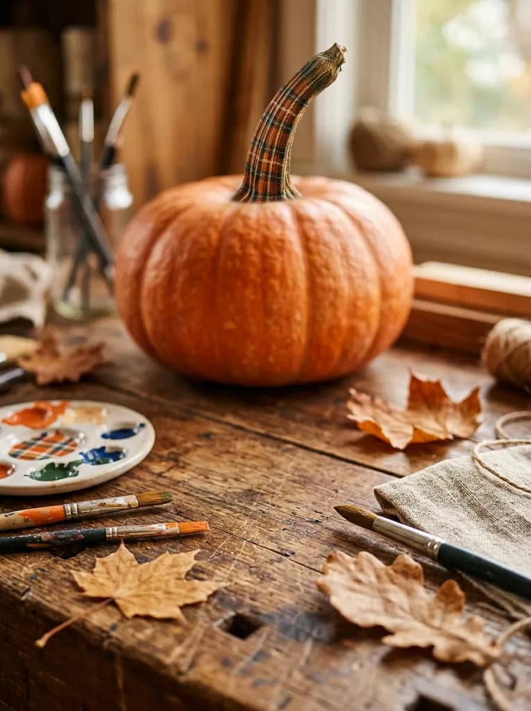23 Pumpkin Plaid Decor Ideas for Cozy Fall Style 22 Plaid Stem Painted Pumpkin