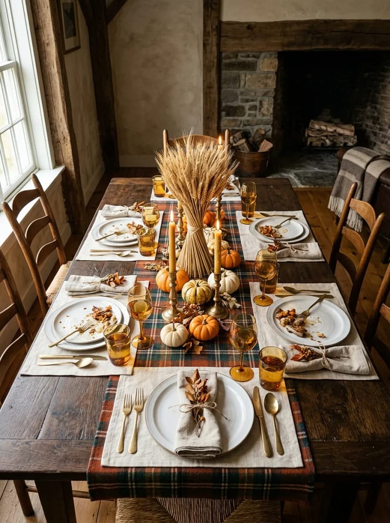 23 Pumpkin Plaid Decor Ideas for Cozy Fall Style 3 Plaid Table Runner