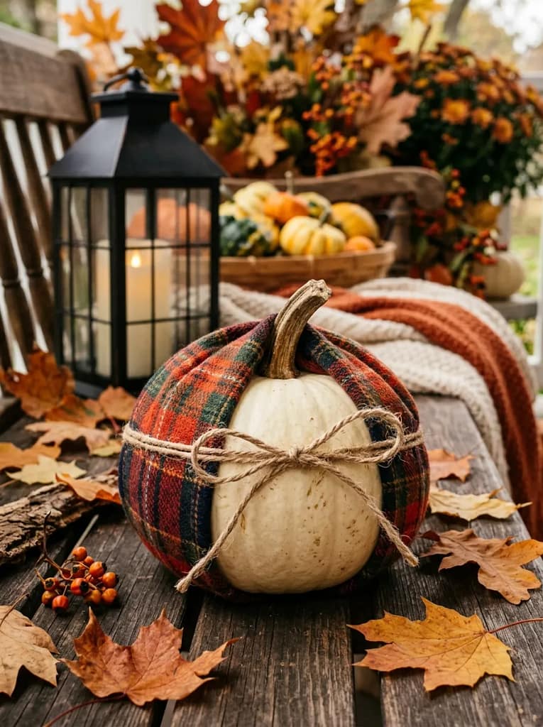 23 Pumpkin Plaid Decor Ideas for Cozy Fall Style 4 Plaid Wrapped Pumpkin