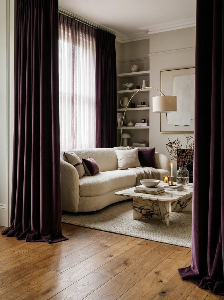 23 Moody Purple Living Room Ideas That Feel Luxe 9 Plum Velvet Curtains