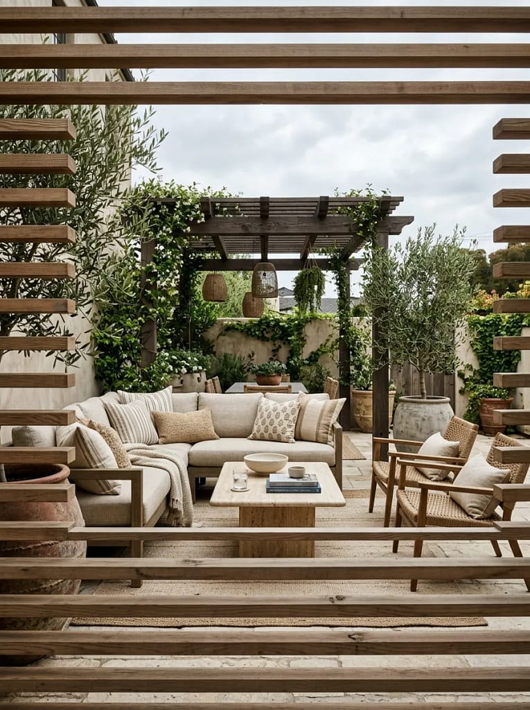 23 Shade Structure Ideas for Cool Outdoor Comfort 16 Privacy Pergola with Horizontal Slat Screens