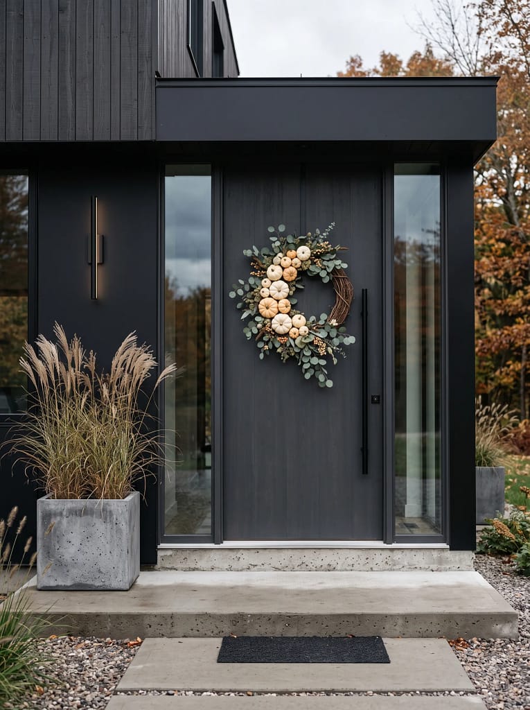 23 Fall Front Door Wreath Ideas for Instant Charm 6 Pumpkin and Eucalyptus Wreath