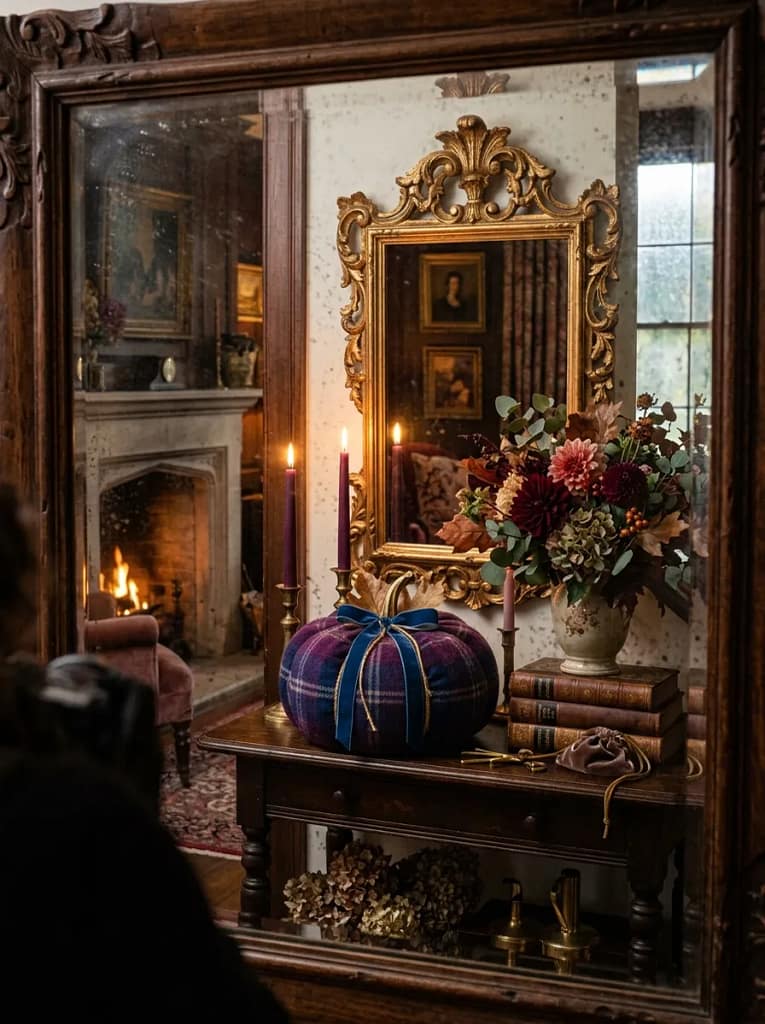 23 Pumpkin Plaid Decor Ideas for Cozy Fall Style 24 Purple Blue Plaid Pumpkin
