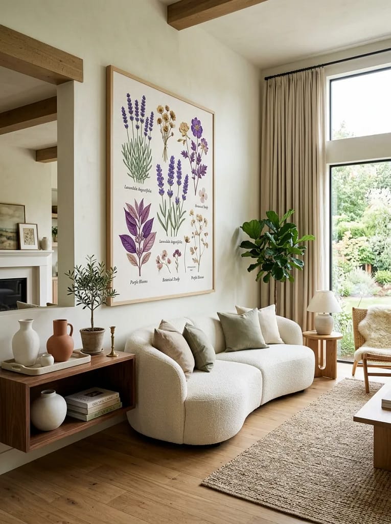 23 Moody Purple Living Room Ideas That Feel Luxe 19 Purple Botanical Wall Art