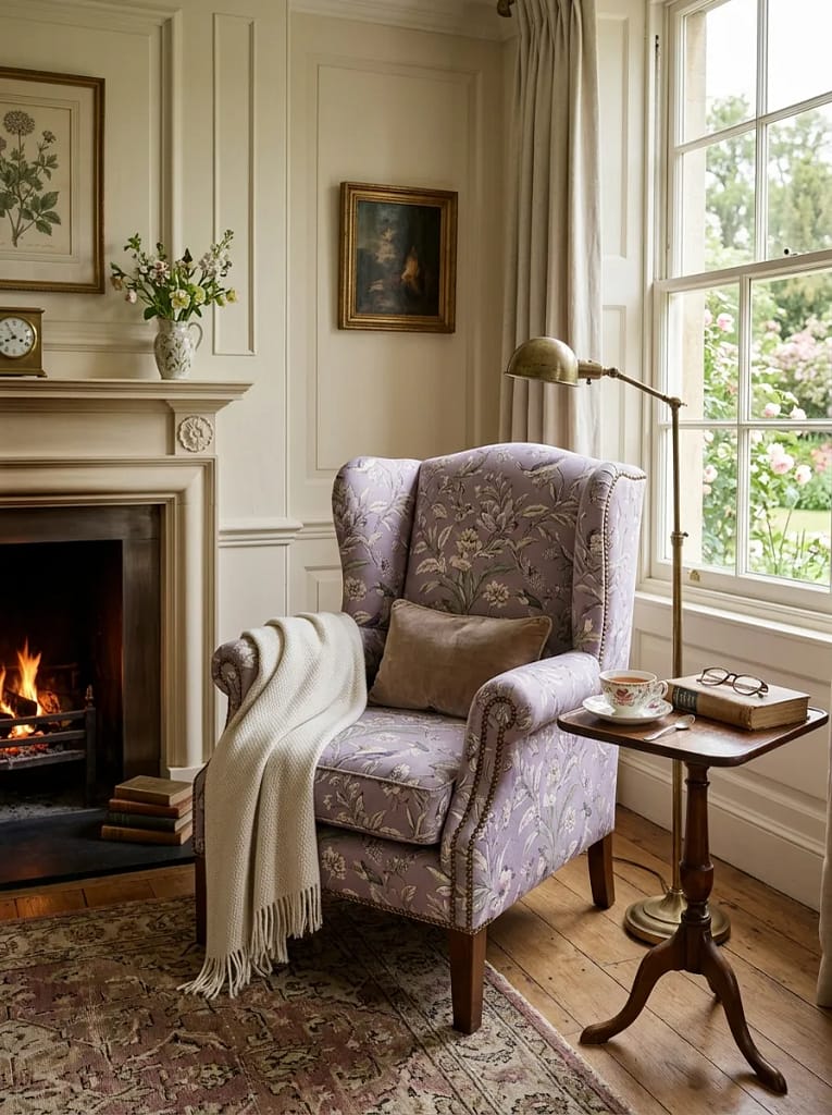 23 Moody Purple Living Room Ideas That Feel Luxe 8 Purple Floral Upholstered Chair