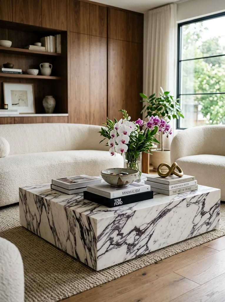 23 Moody Purple Living Room Ideas That Feel Luxe 10 Purple Marble Coffee Table Styling