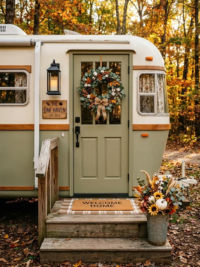 20 Camper Porch Decor Ideas for Cozy Outdoor Living 8 RV Door Wreath