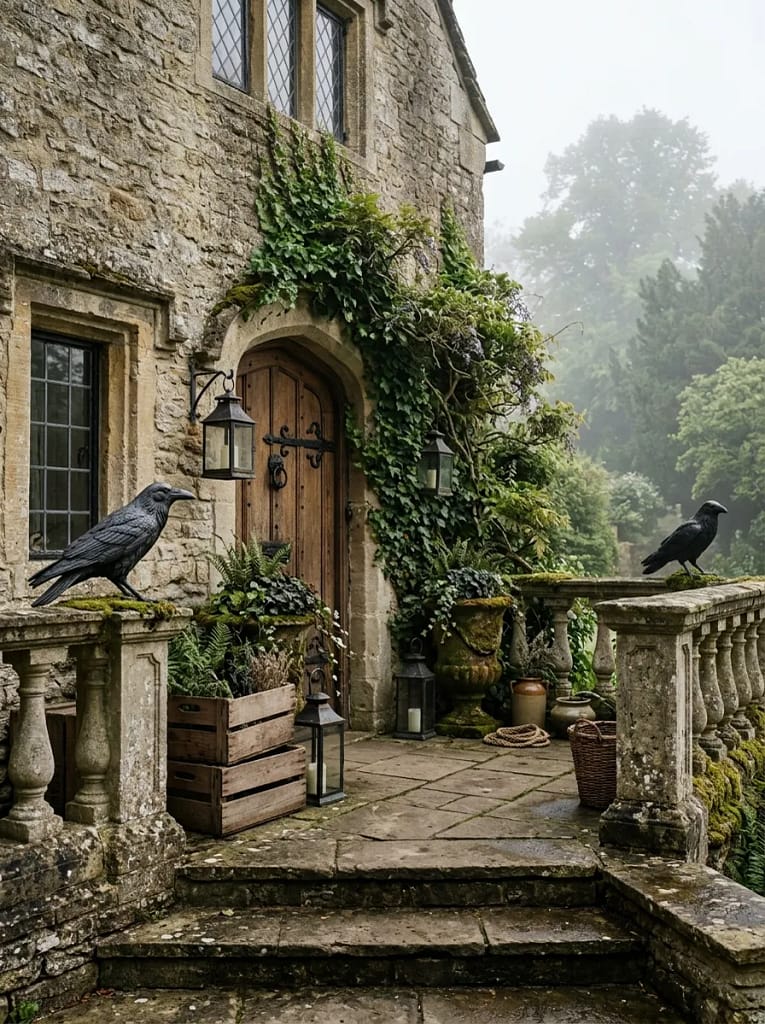 24 Witchcore Porch Ideas for Spooky Cozy Charm 12 Raven Porch Accents