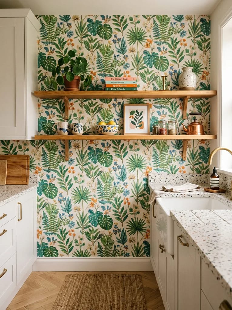 25 Kitchen Decor Ideas That Instantly Upgrade Any Space 19 Removable Wallpaper Accent