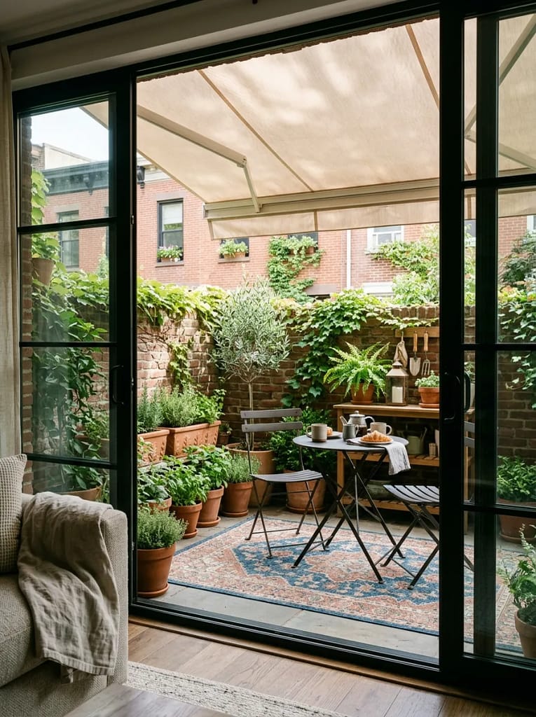 23 Shade Structure Ideas for Cool Outdoor Comfort 7 Retractable Fabric Awning for Small Patios