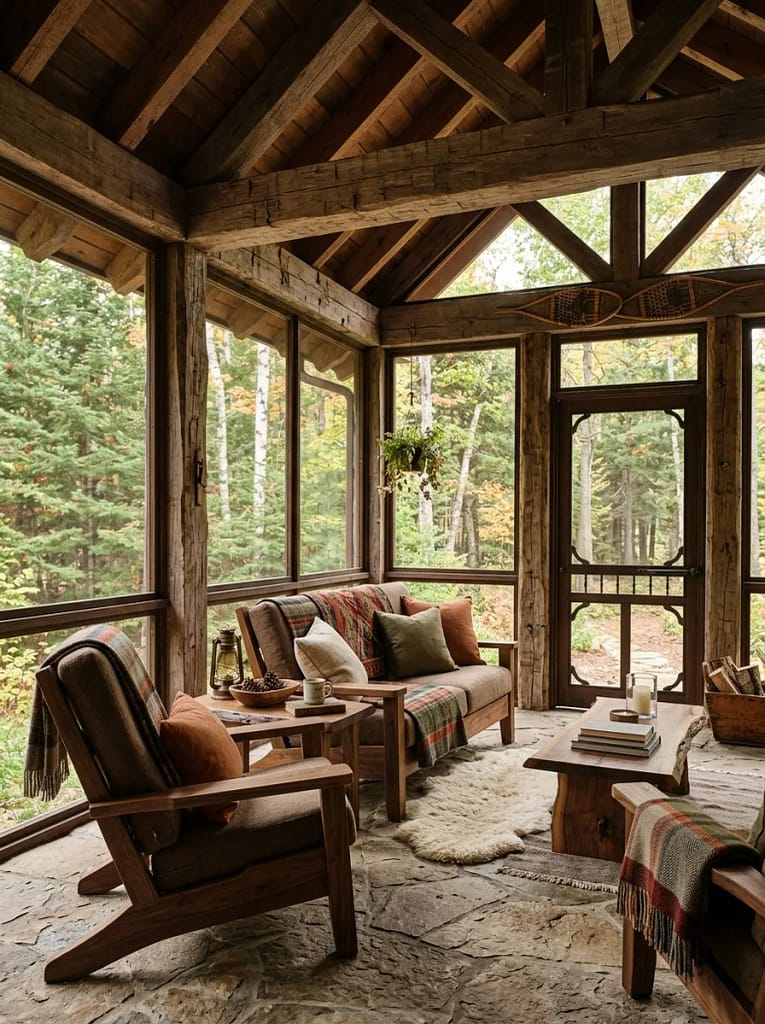 24 Screen Porch Ideas for Stylish Outdoor Living 22 Rustic Wood Accents