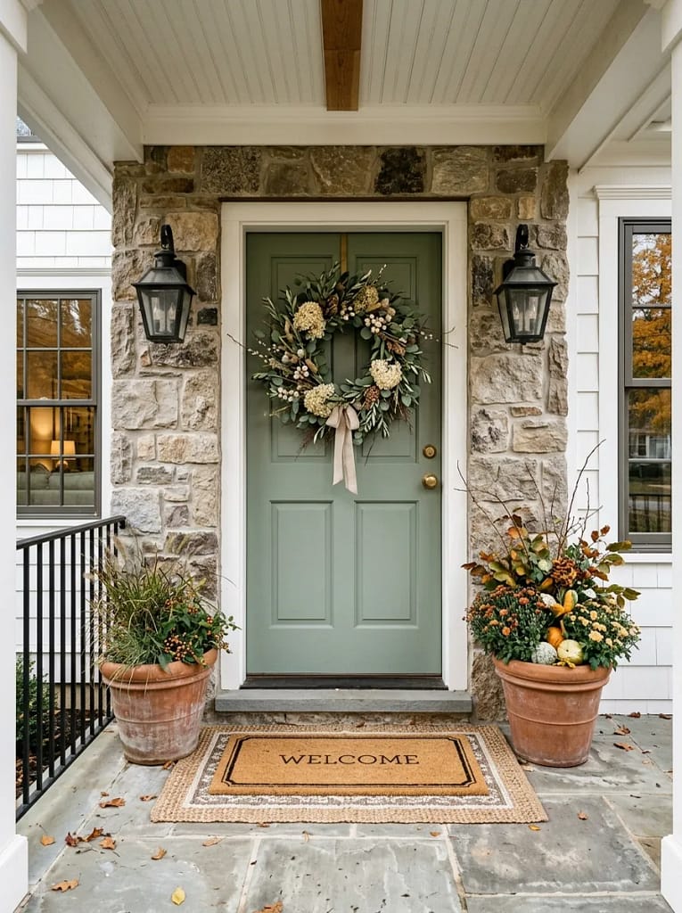 24 Entryway Refresh Ideas for Stylish First Impressions 12 Seasonal Wreath on the Door