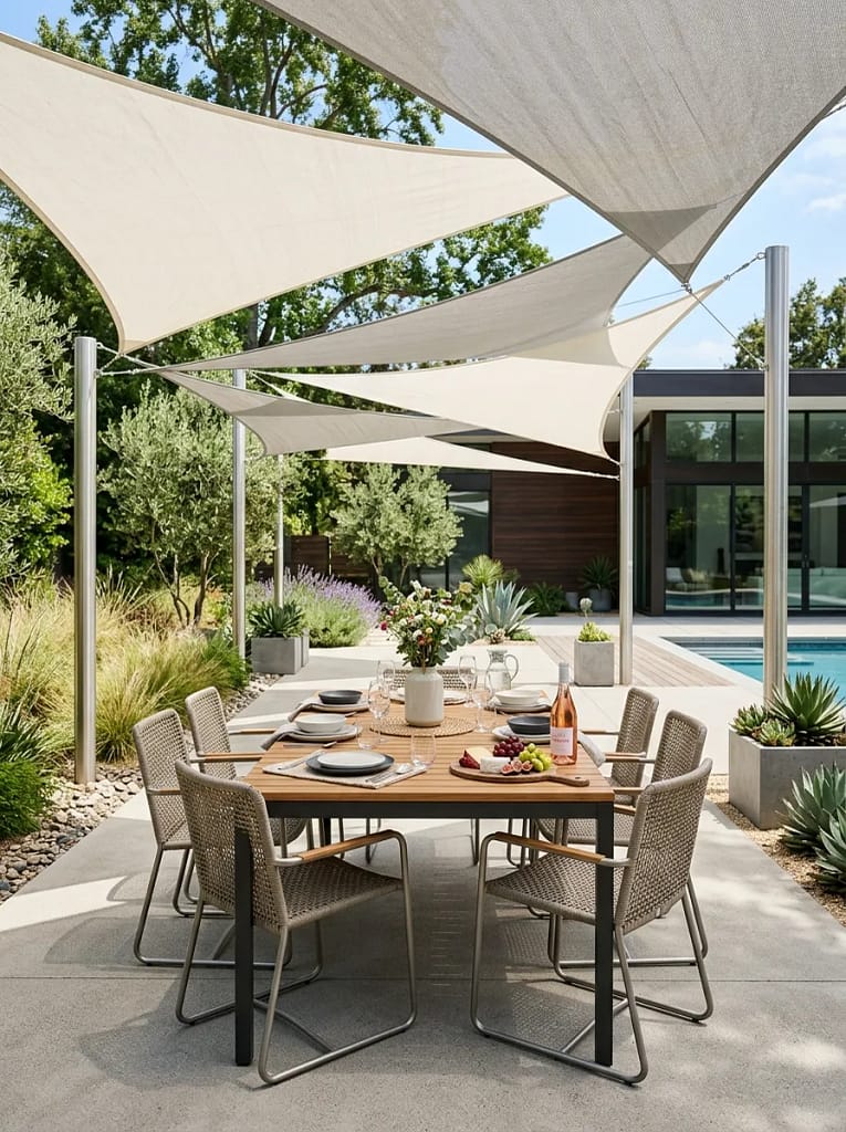 23 Outdoor Picnic Area Ideas for Backyard Gatherings 12 Shade Sail Canopy