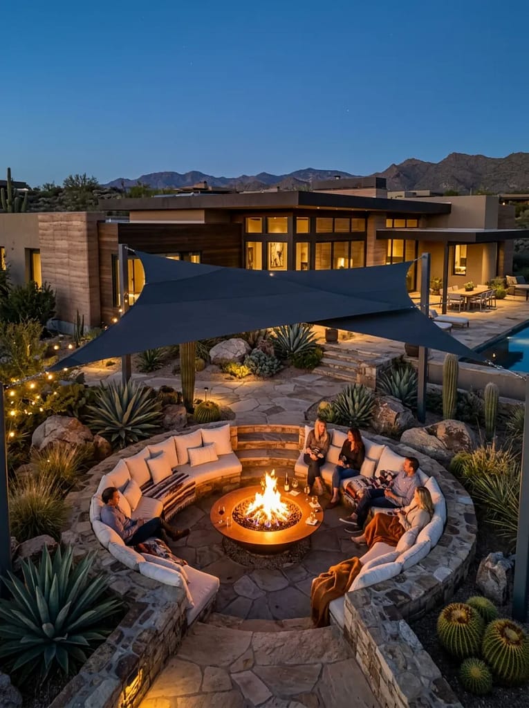 23 Shade Structure Ideas for Cool Outdoor Comfort 15 Shade Sail Over a Fire Pit Lounge