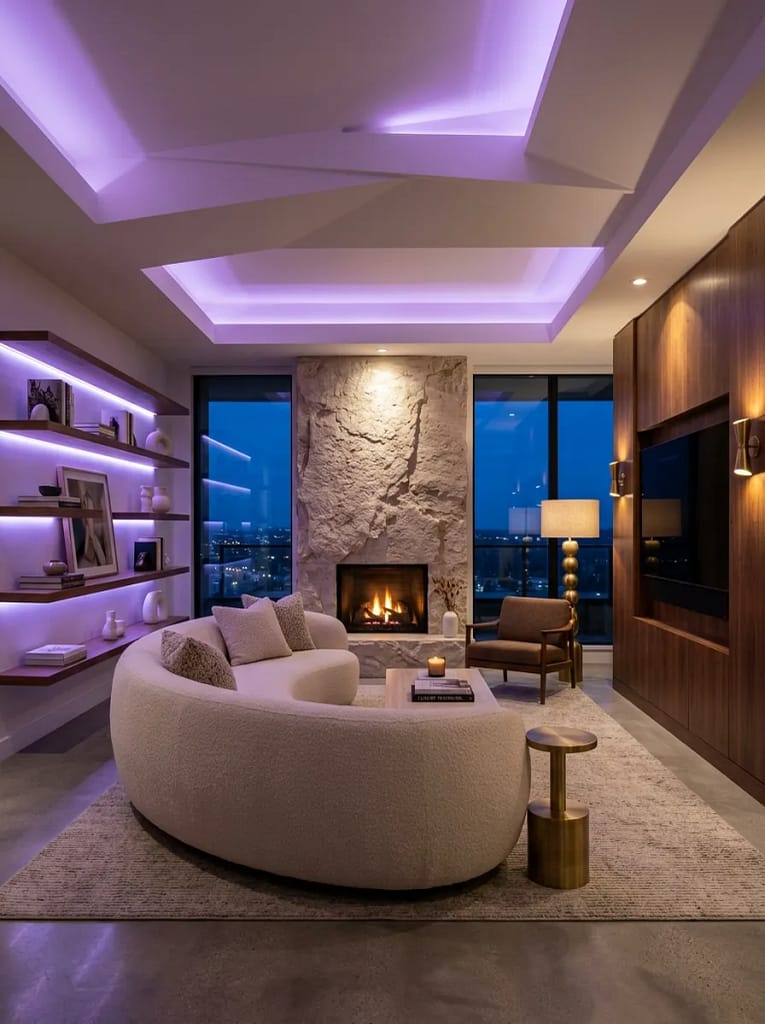 23 Moody Purple Living Room Ideas That Feel Luxe 24 Soft Purple Ambient Lighting