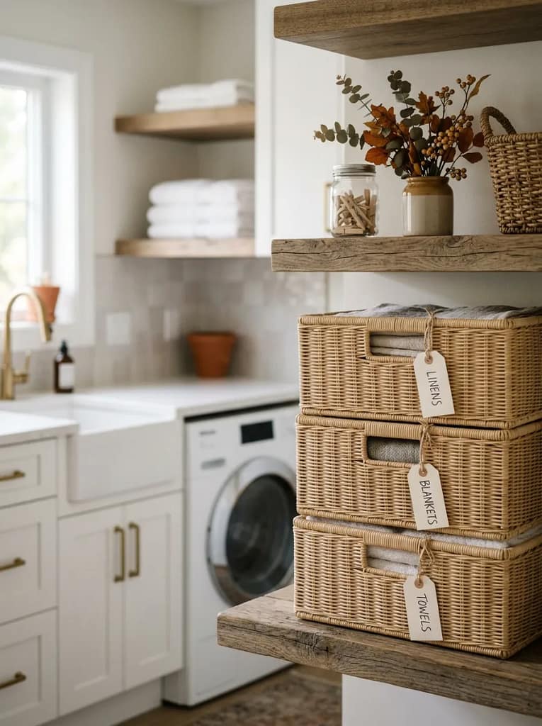 22 Fall Laundry Room Storage Ideas for Tidy Spaces 4 Stackable Storage Bins