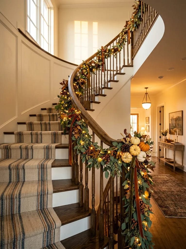 24 Autumn Lighting Ideas for Warm Cozy Evenings 20 Staircase String Lights