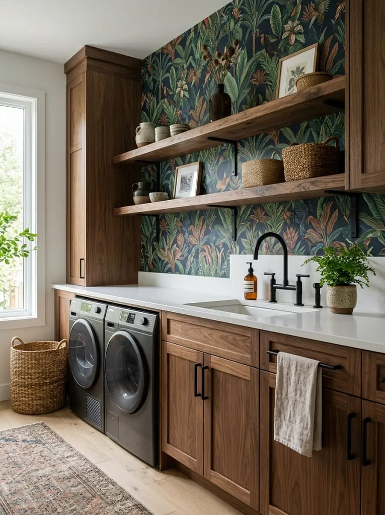 22 Laundry Room Decor Ideas for Stylish Small Spaces 3 Statement Wallpaper Wall