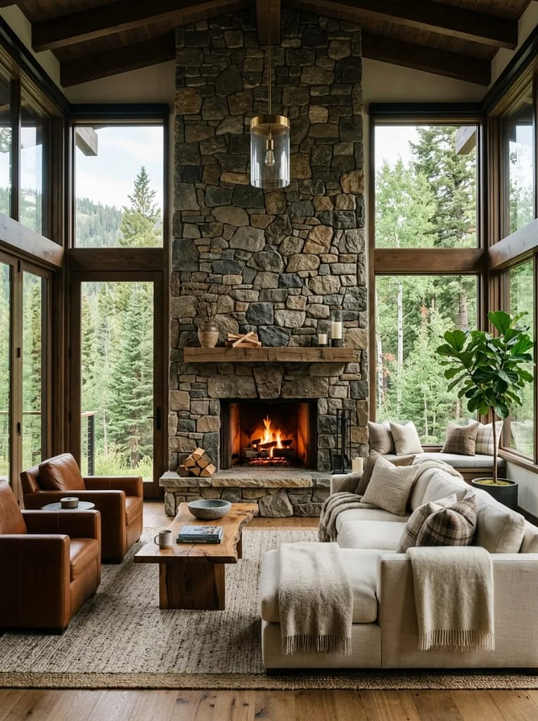 22 Cozy Sunroom Ideas for Bright Relaxing Spaces 16 Stone Accent Fireplace