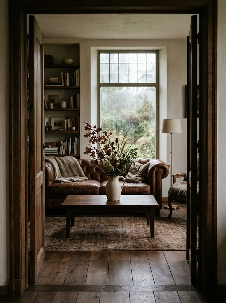24 Fall Coffee Table Decor Ideas for Cozy Autumn Style 16 Stoneware Pitcher Arrangement