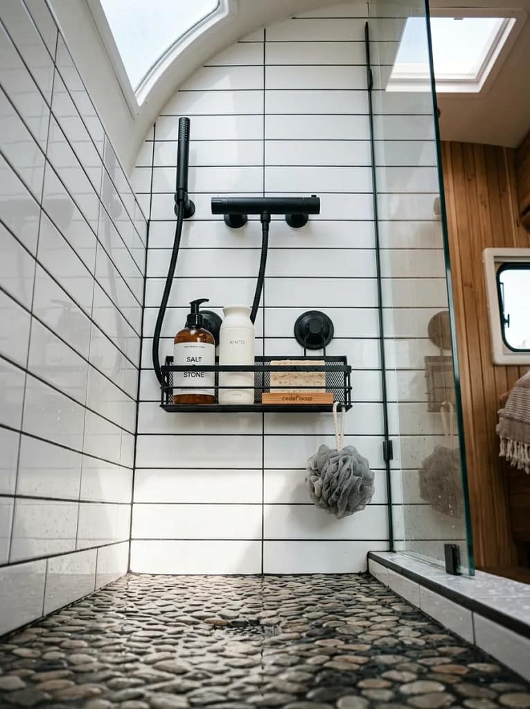 24 Camper Bathroom Storage Ideas for Small Spaces 4 Suction Cup Shower Caddy