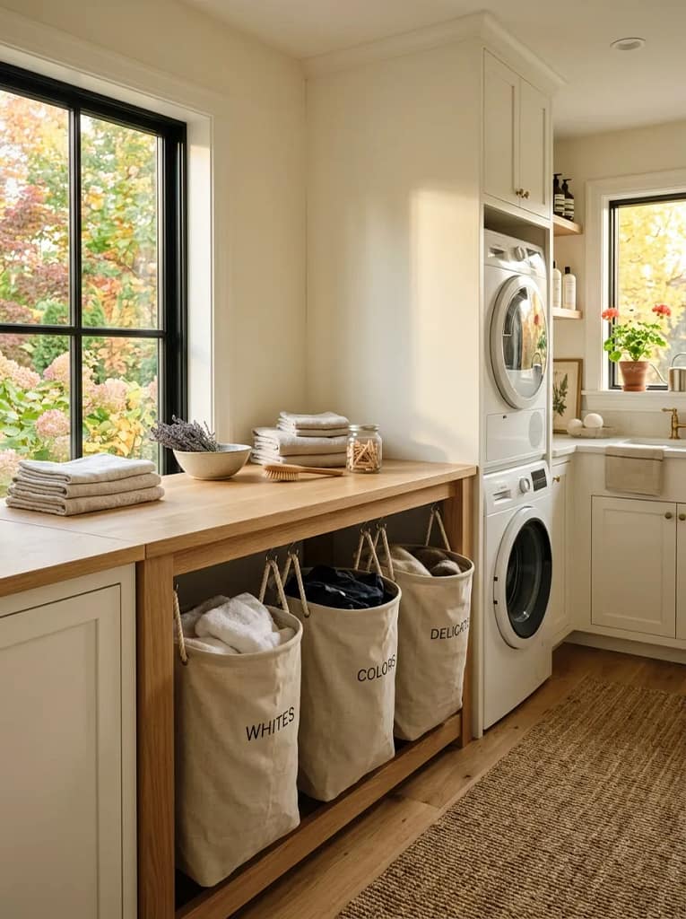 22 Fall Laundry Room Storage Ideas for Tidy Spaces 10 Three Bag Hamper System