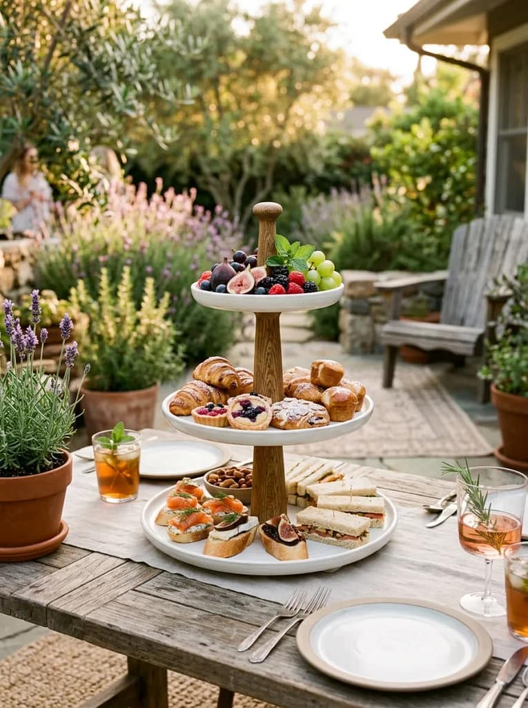 22 Backyard Potluck Table Ideas for Easy Entertaining 5 Tiered Serving Stands for Potluck Dishes