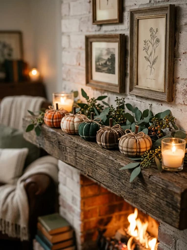 23 Pumpkin Plaid Decor Ideas for Cozy Fall Style 13 Tiny Plaid Pumpkin Row
