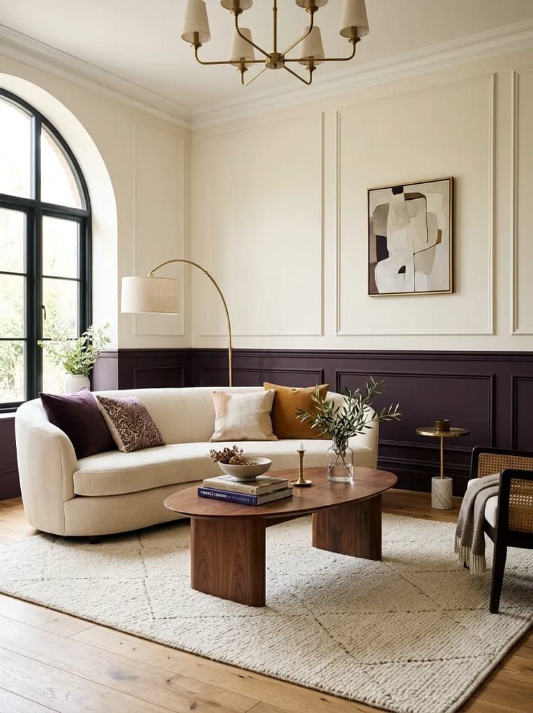 23 Moody Purple Living Room Ideas That Feel Luxe 13 Two-Tone Purple and Neutral Walls