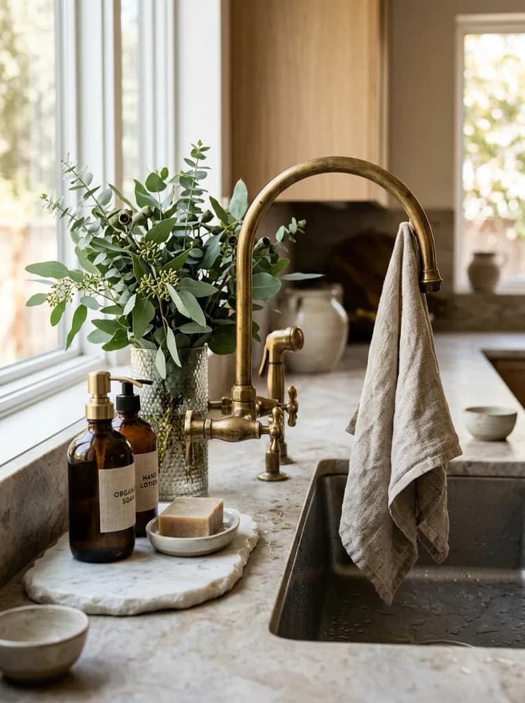 25 Kitchen Decor Ideas That Instantly Upgrade Any Space 6 Upgraded Soap Dispenser & Sink Styling