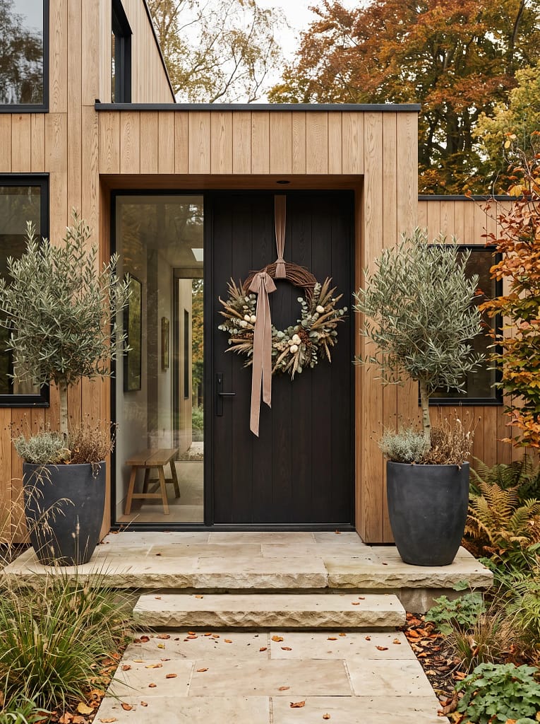 23 Fall Front Door Wreath Ideas for Instant Charm 22 Velvet Ribbon Neutral Wreath