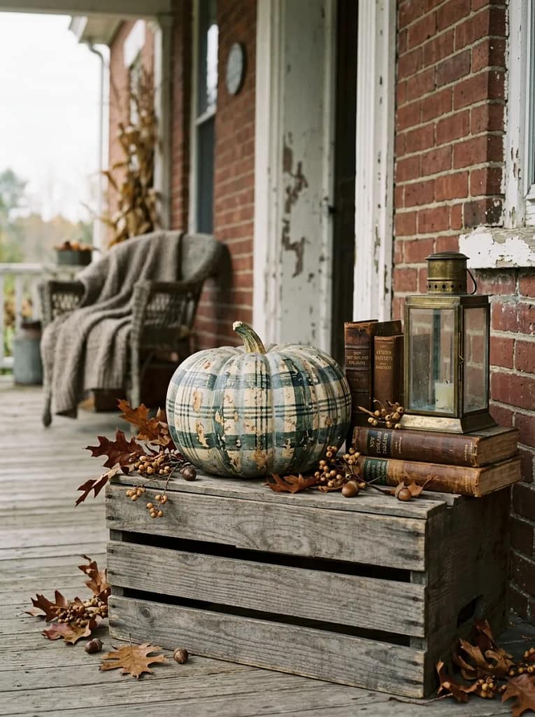 23 Pumpkin Plaid Decor Ideas for Cozy Fall Style 9 Vintage Faded Plaid Pumpkin