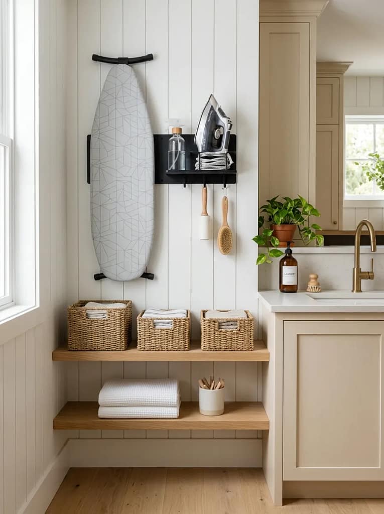 24 Laundry Room Storage Ideas to Maximize Every Inch 20 Wall-Mount Iron Caddy