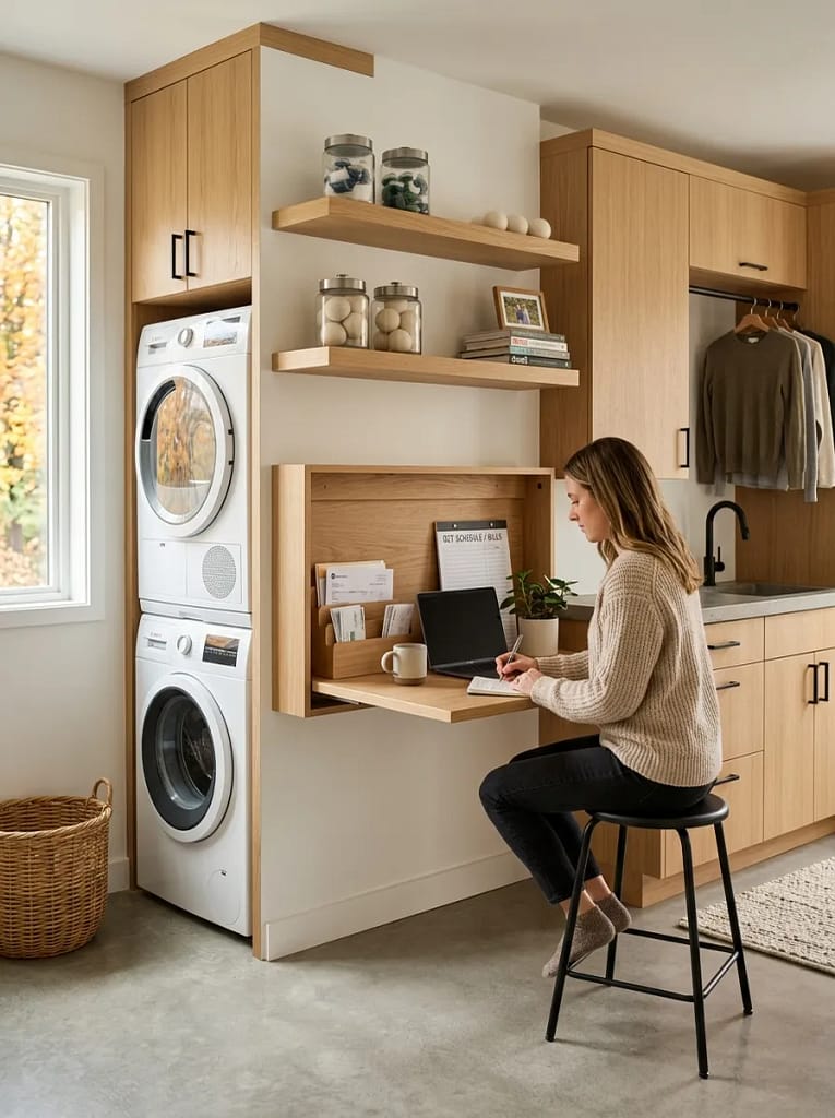 22 Fall Laundry Room Storage Ideas for Tidy Spaces 11 Wall Mounted Desk