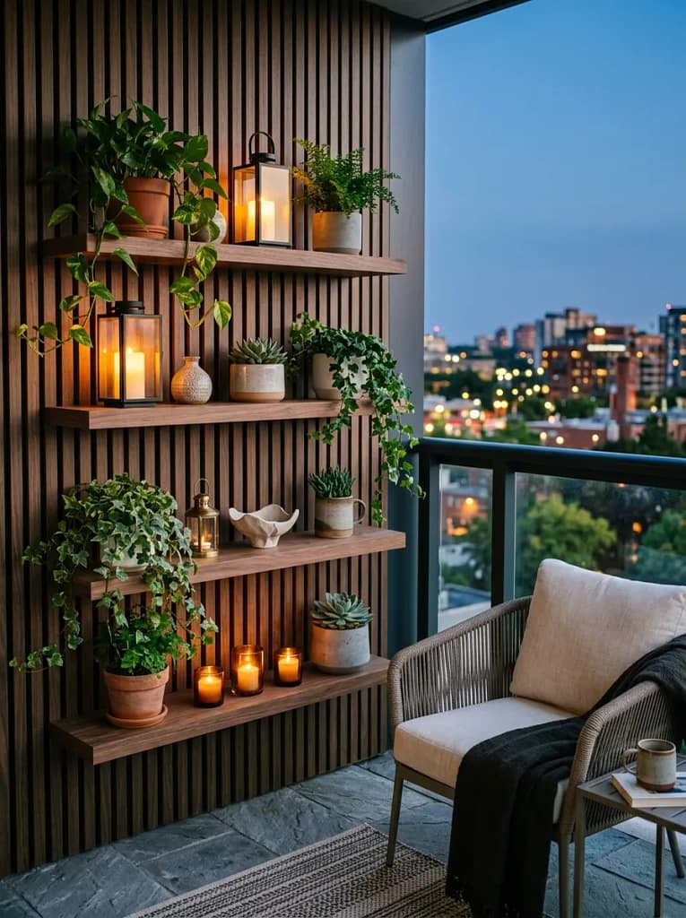21 Tiny Patio Ideas That Maximize Small Outdoor Spaces 12 Wall-Mounted Shelving