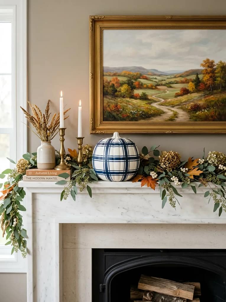 23 Pumpkin Plaid Decor Ideas for Cozy Fall Style 20 White Navy Plaid Pumpkin