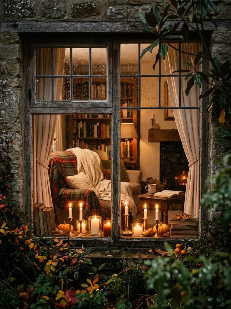 24 Autumn Lighting Ideas for Warm Cozy Evenings 19 Window Candle Lights
