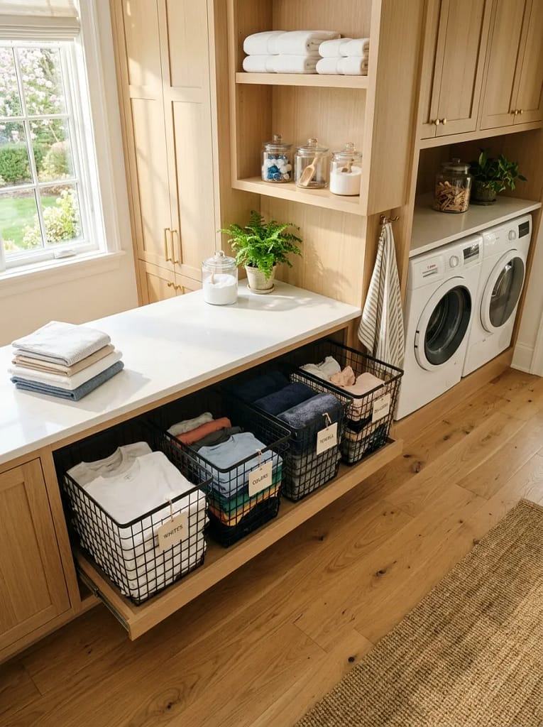 20 Laundry Room Organization Ideas for Clutter Free Space 12 Wire Basket Sorting Bin