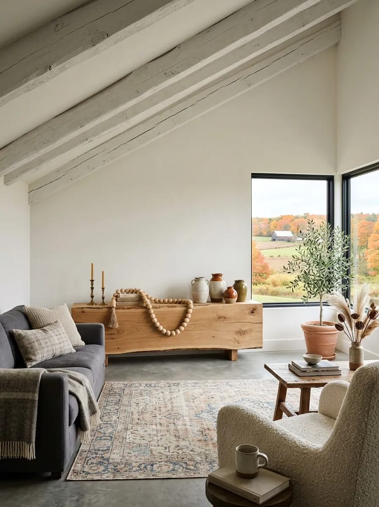 21 Farmhouse Fall Living Room Ideas Full of Warmth 17 Wooden Bead Garland