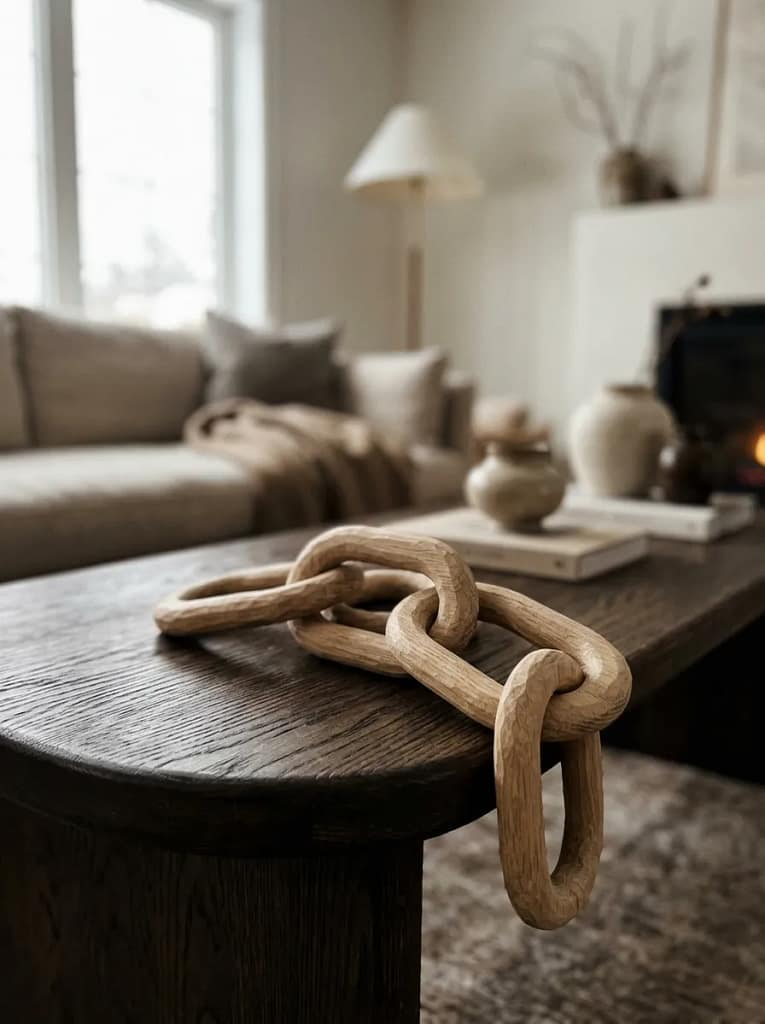 24 Fall Coffee Table Decor Ideas for Cozy Autumn Style 22 Wooden Chain Link Decor