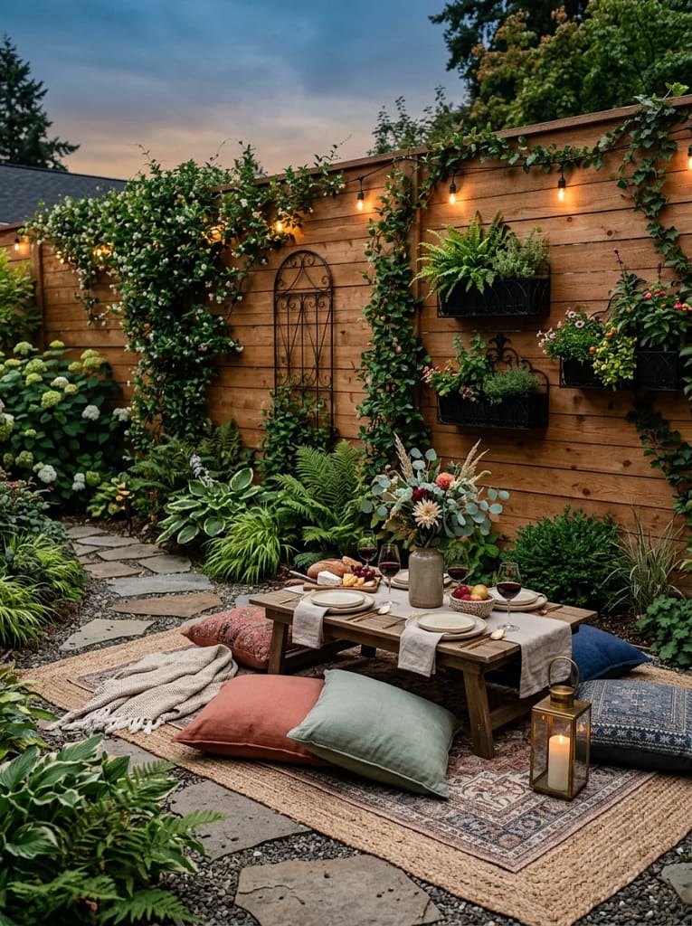 23 Outdoor Picnic Area Ideas for Backyard Gatherings 20 Wooden Privacy Fence Accents