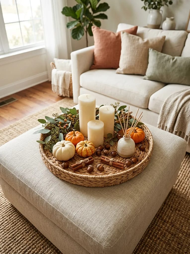 24 Autumn Lighting Ideas for Warm Cozy Evenings 24 Woven Tray Candles