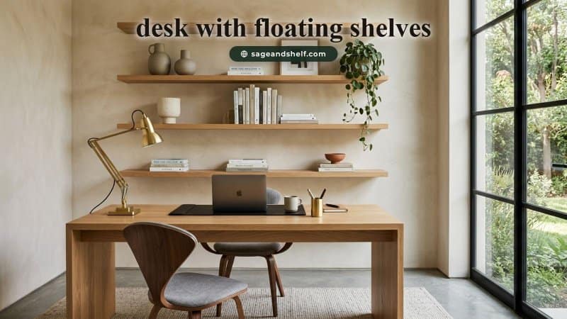 desk with floating shelves
